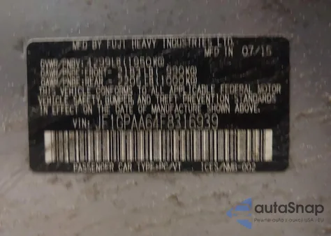 2015 Subaru Impreza 2.0I из США, поврежденный, VIN JF1GPAA64F8316939